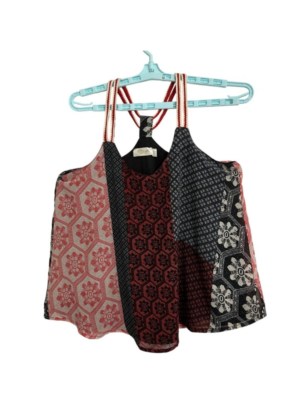Patchwork Strap Back Halter Tank Top RD Style Design Size M Festival Boho Hippie - Picture 2 of 10